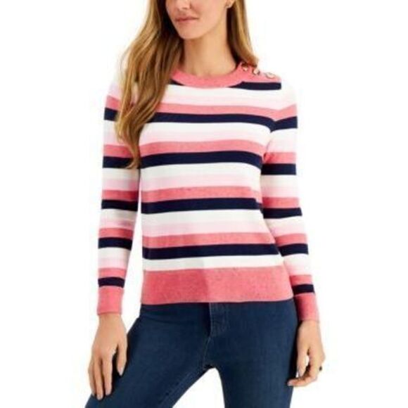 Charter Club Petite Striped Button-Detail Sweater - Picture 1 of 1